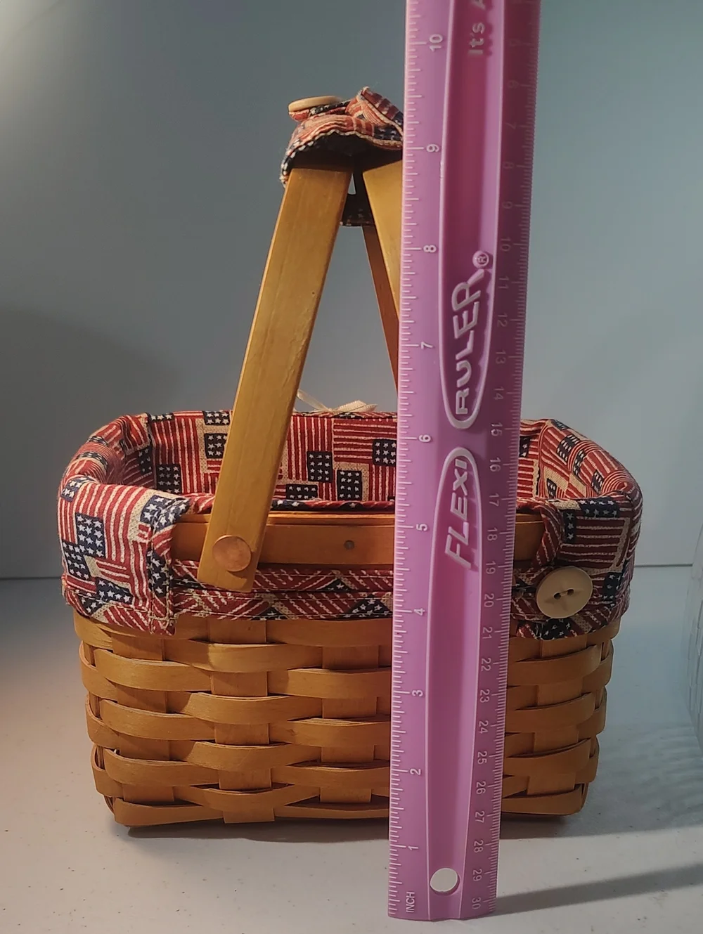 Longaberger Small Market Basket With Old Glory Liner, Flag Tie On, & Handle Tie